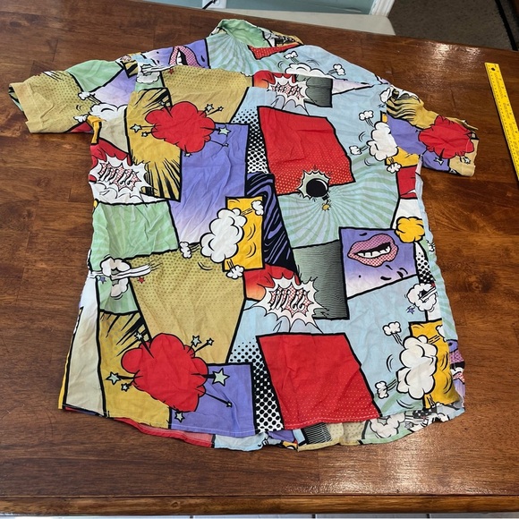 Zara Men’s graphic cartoon comic button up 100% viscose shirt size Large - Picture 6 of 7
